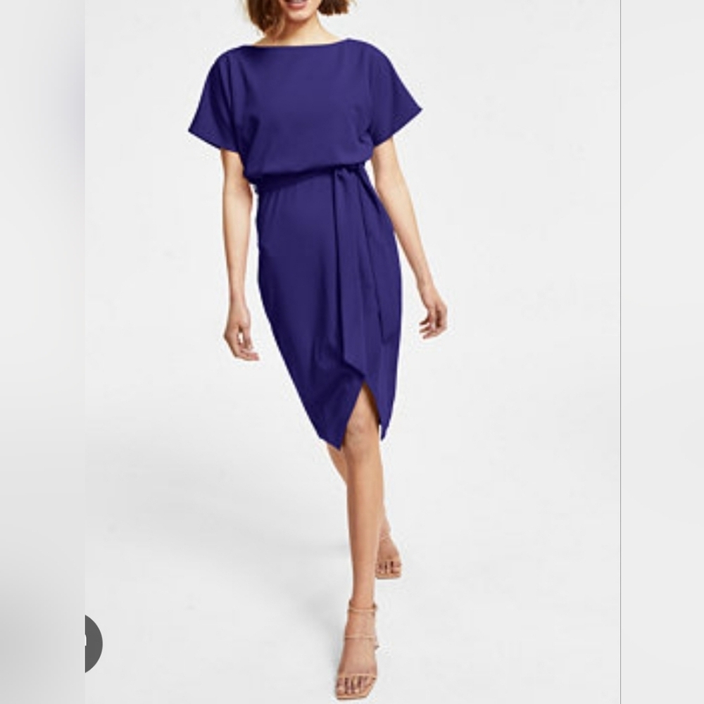 Kensie Dress‎ Blouson Wrap Dress Womens 14 Navy Blue